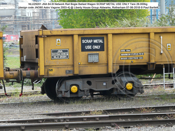 NLU29201 JNA 64.0t Network Rail SCRAP METAL USE ONLY Tare 26.000kg [design code JNO60 Astro Vagone 2003-4] @  Aldwarke, Rotherham 2018-06-07 © Paul Bartlett [3]