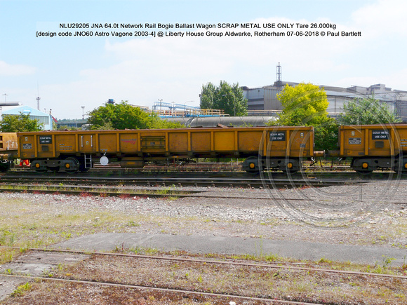 NLU29205 JNA 64.0t Network Rail SCRAP METAL USE ONLY Tare 26.000kg [design code JNO60 Astro Vagone 2003-4] @  Aldwarke, Rotherham 2018-06-07 © Paul Bartlett [1]