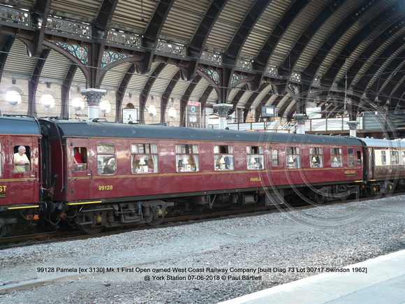 99128 Pamela [ex 3130] Mk 1 First Open owned West Coast Railway Company [built Diag 73 Lot 30717 Swindon 1962] @ York Station 2018-06-07 © Paul Bartlett [1]