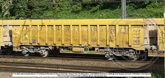 31 70 5992 049-4 IOA(E) Ealnos Network Rail Mussel Bogie Open Box Wagon [Greenbrier 2009] @ Holgate Junction 2022 05-17 © Paul Bartlett [2w]