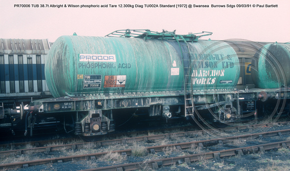 PR70006 TUB 38.7t Albright & Wilson phosphoric acid Tare 12.300kg Diag TU002A Standard [1972] @ Swansea  Burrows Sdgs 91-03-09 © Paul Bartlett w