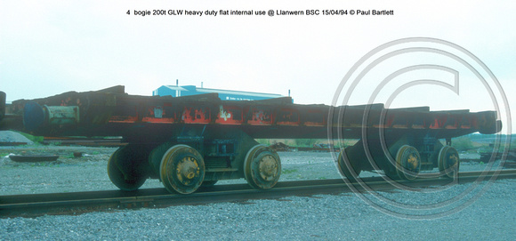 4 bogie 200t GLW heavy duty flat internal use @ Llanwern BSC 94-04-15 © Paul Bartlett [1w]