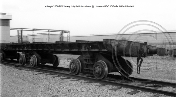 4 bogie 200t GLW heavy duty flat internal use @ Llanwern BSC 94-04-15 © Paul Bartlett [3w]