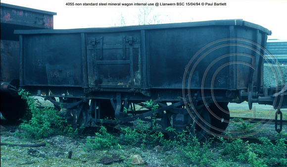 4055 non standard steel mineral wagon internal use @ Llanwern BSC 94-04-15 © Paul Bartlett [1w]