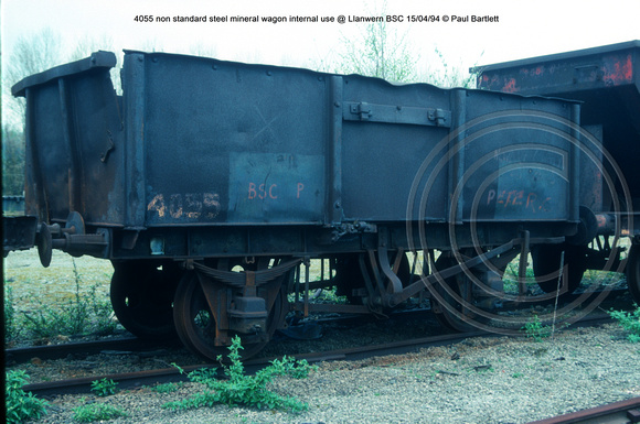4055 non standard steel mineral wagon internal use @ Llanwern BSC 94-04-15 © Paul Bartlett [2w]
