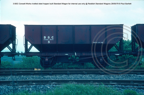 3 BSC Consett Works rivetted steel hopper built Standard Wagon for internal use only @ Reddish Standard Wagon 79-05-28 © Paul Bartlett w