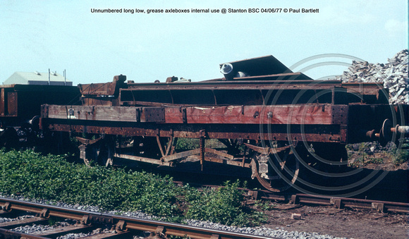 Unnumbered long low, grease axleboxes internal use @ Stanton BSC 77-06-04 © Paul Bartlett w