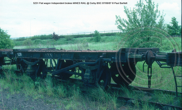 5231 Flat wagon Independent brakes MINES RAIL @ Corby BSC 87-06-07 © Paul Bartlett w