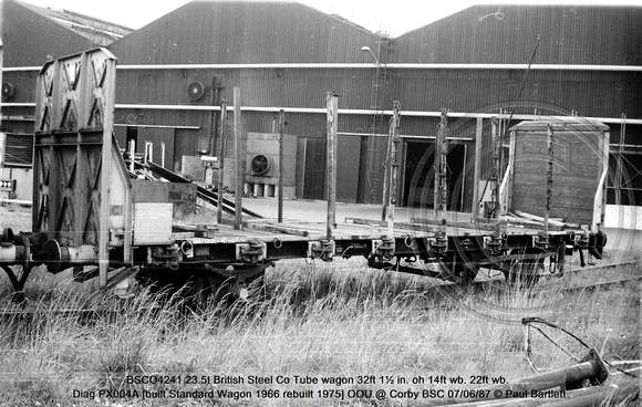 BSCO4241 23.5t BSC Tube wagon Diag PX004A [built Standard Wagon 1966 rebuilt 1975] OOU @ Corby BSC 87-06-07 © Paul Bartlett w