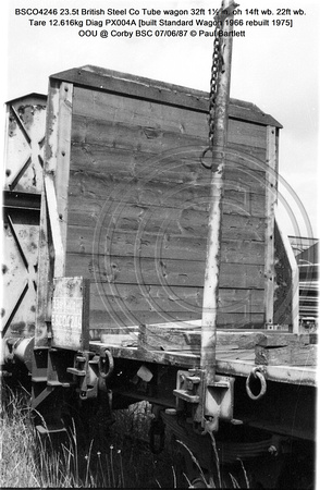 BSCO4246 23.5t British Steel Co Tube wagon Tare 12.616kg Diag PX004A [built Standard Wagon 1966 rebuilt 1975] OOU @ Corby BSC 87-06-07 © Paul Bartlett [1w]