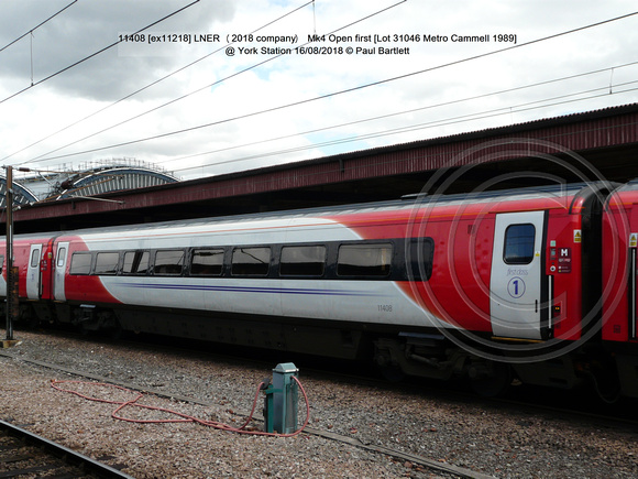 11408 [ex11218] LNER (2018 company) Mk4 Open first [Lot 31046 Metro Cammell 1989] @ York Station 2018-08-16 © Paul Bartlett [1w]