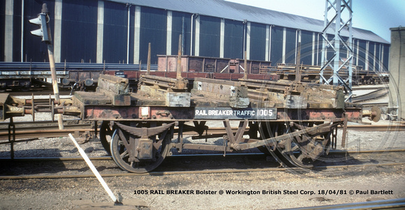 1005 RAIL BREAKER Bolster @ Workington BSC 81-04-18 © Paul Bartlett w