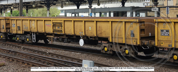 NLU29401 JNA 64.0t Network Rail Bogie Ballast Wagon Tare 26.000kg [design code JNO60 Astro Vagone 2003-4] @ York Station 2022-05-08 © Paul Bartlett [3w]