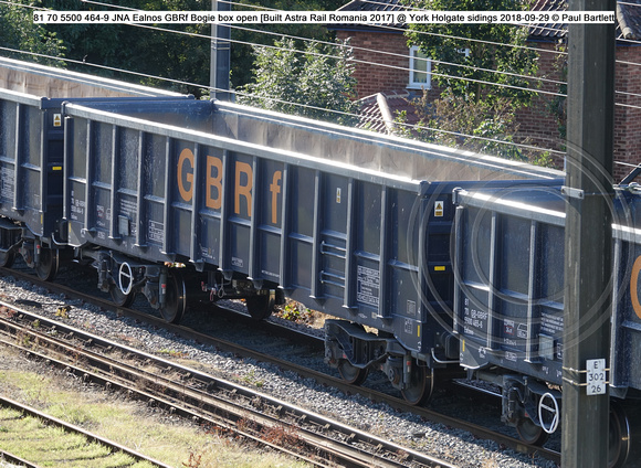 81 70 5500 464-9 JNA Ealnos GBRf Bogie box open [Built Astra Rail Romania 2017] @ York Holgate sidings 2018-09-29 © Paul Bartlett [1w]