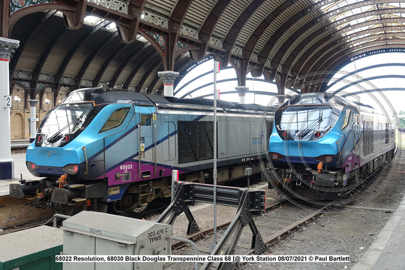 68022 Resolution, 68030 Black Douglas Transpennine Class 68 [@ York Station 2021-07-08 © Paul Bartlett w