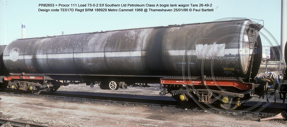 PR82653 Elf Petroleum bogie tank wagon @ Thameshaven 86-01-25 � Paul Bartlett w