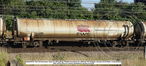 EWS870210 TEA 75t Petroleum Tank tare 26.kg [Diag TE046A Greenbrier PL 2006] @ York Holgate Junction 2022-07-07 © Paul Bartlett w