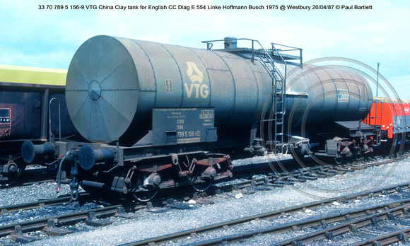 33 70 789 5 156-9 VTG China Clay tank for English CC Diag E 554 Linke Hoffmann Busch 1975@ Westbury 87-04-20 © Paul Bartlett w