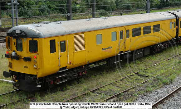 9714 (ex9536) NR Remote train operating vehicle Mk 2f Brake Second open [lot 30861 Derby 1974] @ York Holgate sidings 2021-09-23 © Paul Bartlett [01w]