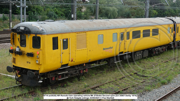 9714 (ex9536) NR Remote train operating vehicle Mk 2f Brake Second open [lot 30861 Derby 1974] @ York Holgate sidings 2021-09-23 © Paul Bartlett [06w]