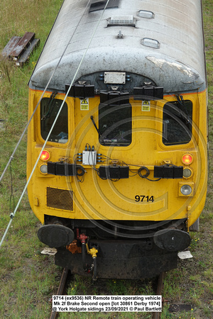 9714 (ex9536) NR Remote train operating vehicle Mk 2f Brake Second open [lot 30861 Derby 1974] @ York Holgate sidings 2021-09-23 © Paul Bartlett [07w]
