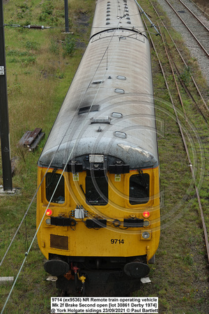 9714 (ex9536) NR Remote train operating vehicle Mk 2f Brake Second open [lot 30861 Derby 1974] @ York Holgate sidings 2021-09-23 © Paul Bartlett [08w]