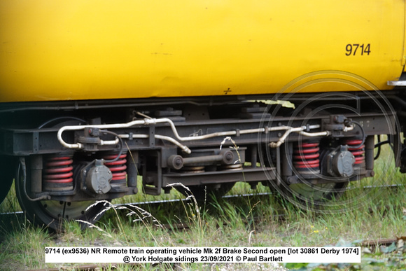 9714 (ex9536) NR Remote train operating vehicle Mk 2f Brake Second open [lot 30861 Derby 1974] @ York Holgate sidings 2021-09-23 © Paul Bartlett [18w]