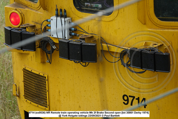 9714 (ex9536) NR Remote train operating vehicle Mk 2f Brake Second open [lot 30861 Derby 1974] @ York Holgate sidings 2021-09-23 © Paul Bartlett [17w]