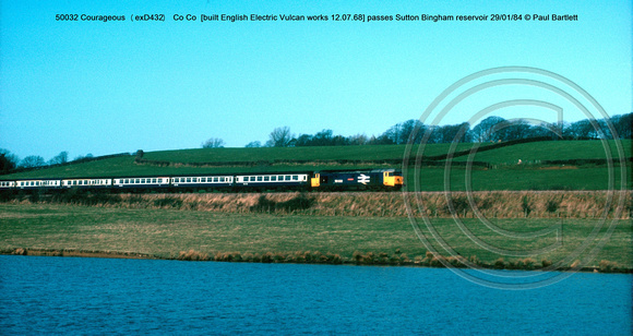50032 Courageous (exD432) Co Co  [built English Electric Vulcan works 12.07.68] passes Sutton Bingham reservoir 84-01-29 © Paul Bartlett w