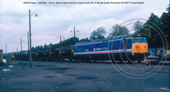 50043 Eagle (exD443) Co Co  [built English Electric Vulcan works 04.10.68] @ Exeter Riverside 87-10-29 © Paul Bartlett [1w]