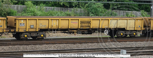 NLU29119 64.0t Network Rail Bogie Ballast Wagon Tare 26.000kg [design code JNO60A Astro Vagone 2003-4] @ York Holgate Sidings 2022-05-22 © Paul Bartlett w
