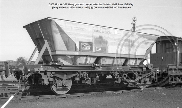 350259 HAA MGR hopper rebodied Shildon 1982 Diag 1-156 @ Doncaster 83-07-02 © Paul Bartlett w