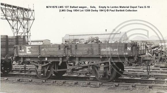 M741876 13T Ballast wagon Diag 1954 � Paul Bartlett Collection w