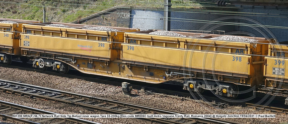 501398 MRA(F) 56.7t Network Rail Side Tip Ballast inner wagon Tare 33-230kg [Des code MR006C built Astro Vagoane,Trinity Rail, Romania 2004] @ Holgate Junction 2021-04-19 © Paul Bartlett w