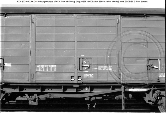 KDC200165 ZRA 24t 4-door prototype of VDA Tare 16-000kg  Diag 1-298 VD008A Lot 3685 Ashford 1969 @ York 85-08-20 © Paul Bartlett [4w]
