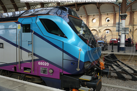 68020 Reliance Transpennine Class 68 Built Stadler, Valencia Spain No. 2698 in 2015 @ York Station 2019-03-31 © Paul Bartlett [4w]