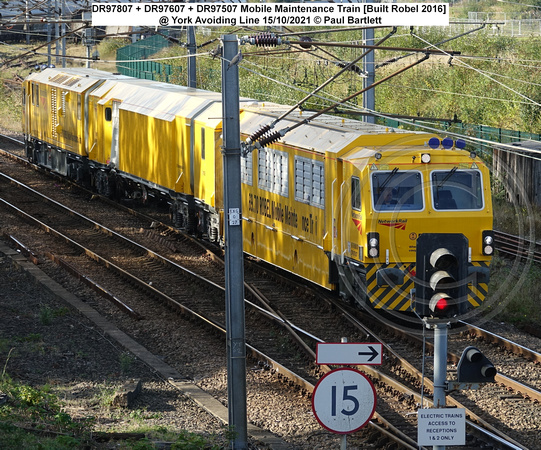 DR97807 + DR97607 + DR97507 Mobile Maintenance Train [Built Robel 2016] @ York Avoiding Line 2021-10-15 © Paul Bartlett [1w]
