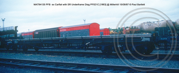 MAT94135 PFB  ex Carflat with SR Underframe Diag PF021C [1963] @ Millerhill 87-08-15 © Paul Bartlett w