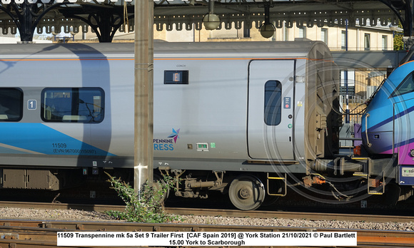 11509 Transpennine mk 5a Set 9 Trailer First  [CAF Spain 2019] @ York Station 2021-10-21 © Paul Bartlett [6w]