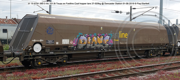 37 70 6791 090-3 IIA 101.6t Touax ex Fastline Coal hopper tare 27-020kg @ Doncaster Station 2019-06-01 © Paul Bartlett [1w]