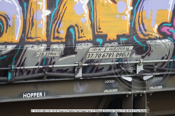 37 70 6791 090-3 IIA 101.6t Touax ex Fastline Coal hopper tare 27-020kg @ Doncaster Station 2019-06-01 © Paul Bartlett [2w]