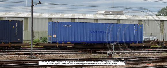 81 70 490 8 003-6 FKA Sffggmrrss DB 'Megafret' twin intermodal container flats + Malcom  WHMU1045679 @ Doncaster Station 2019-06-01 © Paul Bartlett w