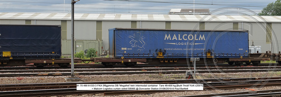 81 70 490 8 033-3 FKA Sffggmrrss DB 'Megafret' twin intermodal container  + Malcom SB065 @ Doncaster Station 2019-06-01 © Paul Bartlett w