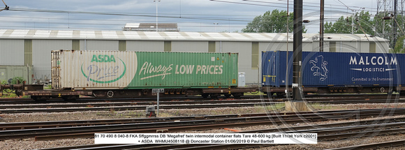 81 70 490 8 040-8 FKA Sffggmrrss DB 'Megafret' twin intermodal container flats +ASDA  WHMU4508118 @ Doncaster Station 2019-06-01 © Paul Bartlett w