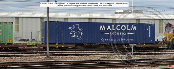 81 70 490 8 040-8 FKA Sffggmrrss DB 'Megafret' twin intermodal container flats +Malcom  WHMU5000395 @ Doncaster Station 2019-06-01 © Paul Bartlett w
