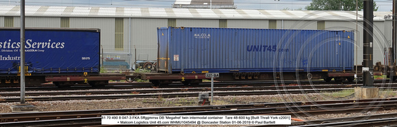 81 70 490 8 047-3 FKA Sffggmrrss DB 'Megafret' twin intermodal container + Malcom WHMU1045494 @ Doncaster Station 2019-06-01 © Paul Bartlett w