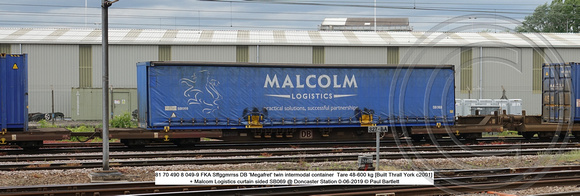81 70 490 8 049-9 FKA Sffggmrrss DB 'Megafret' twin intermodal container + Malcom SB069 @ Doncaster Station 2019-06-01 © Paul Bartlett w
