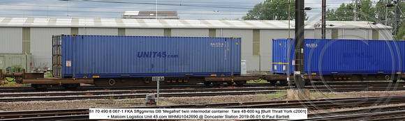 81 70 490 8 067-1 FKA Sffggmrrss DB 'Megafret' twin intermodal container  Malcolm WHMU1042690 @ Doncaster Station 2019-06-01 © Paul Bartlett w