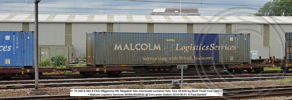 81 70 490 8 084-6 FKA Sffggmrrss DB 'Megafret' twin intermodal container  + Malcom WHMU4508530 @ Doncaster Station 2019-06-01 © Paul Bartlett w