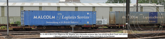 81 70 490 8 084-6 FKA Sffggmrrss DB 'Megafret' twin intermodal container flats + Malcom  WHMU4508519 @ Doncaster Station 2019-06-01 © Paul Bartlett w
